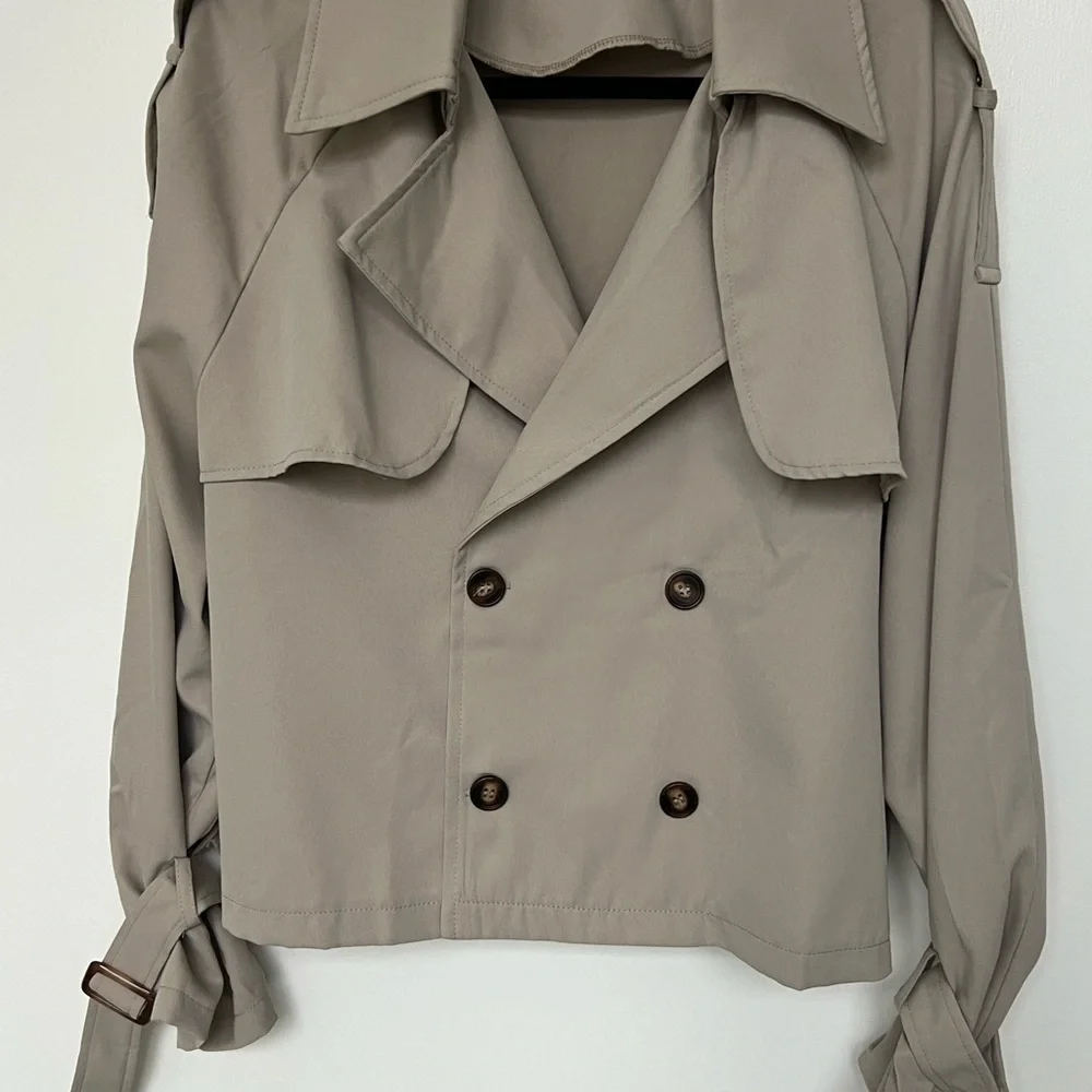 Women's Tan Double-Breasted Jacket - Picture 2 of 5